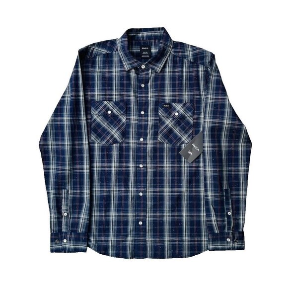New RVCA Pearl Snap Flannel Plaid Long Sleeve Button Up Shirt Mens Sz Small NWT - Picture 1 of 16